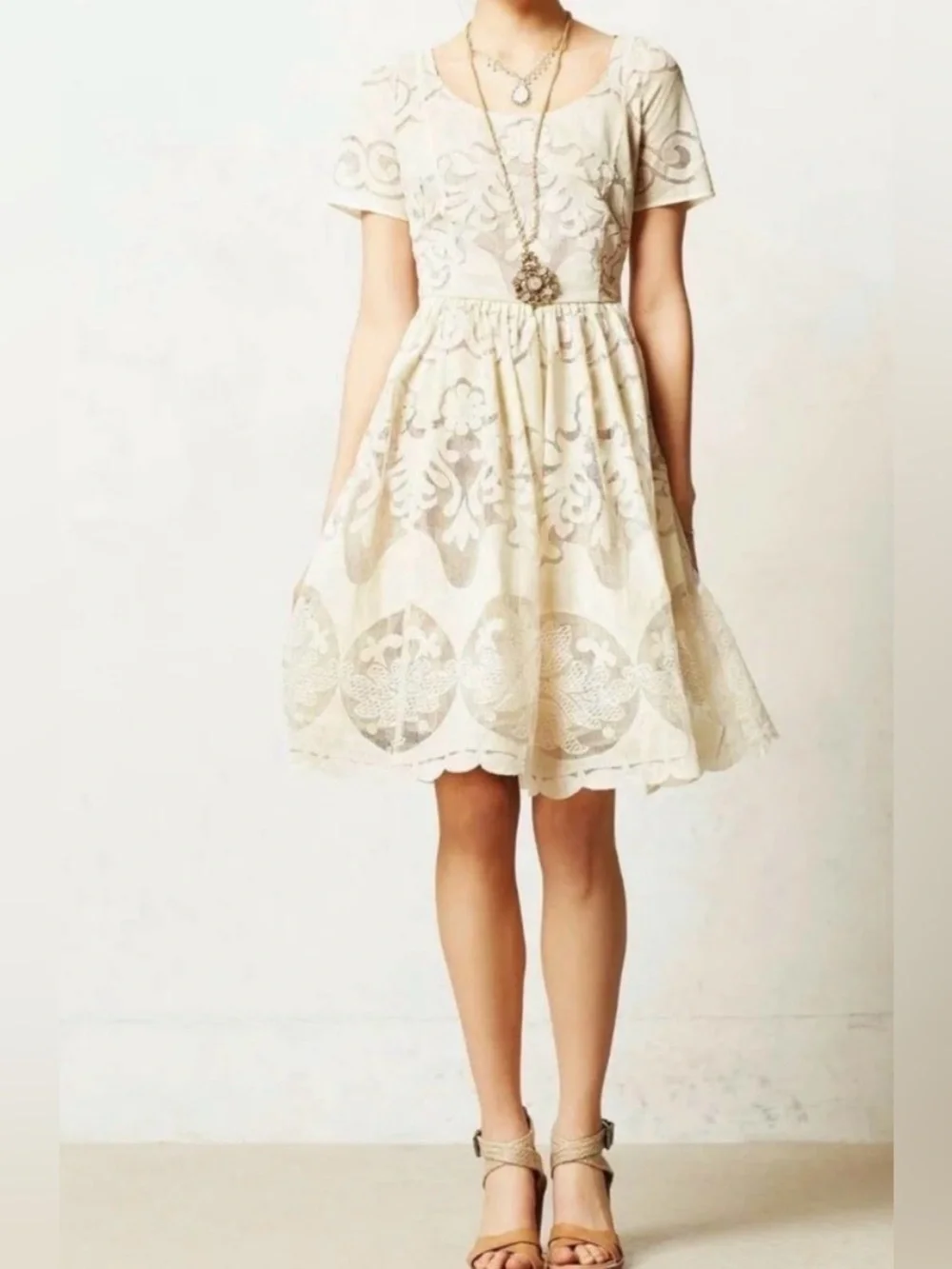 Tracy Reese Plenty Stella Cream Lace Midi Dress Anthropologie size XS 2